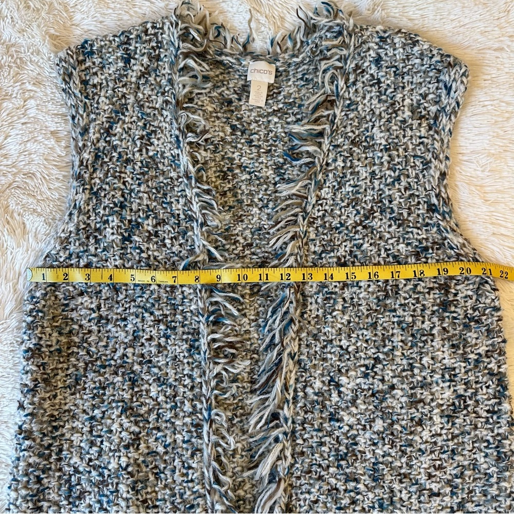 Chico’s Sleeveless Open Front Marled Knit Long Cardigan Vest Blue Brown 2 Large - Picture 7 of 10